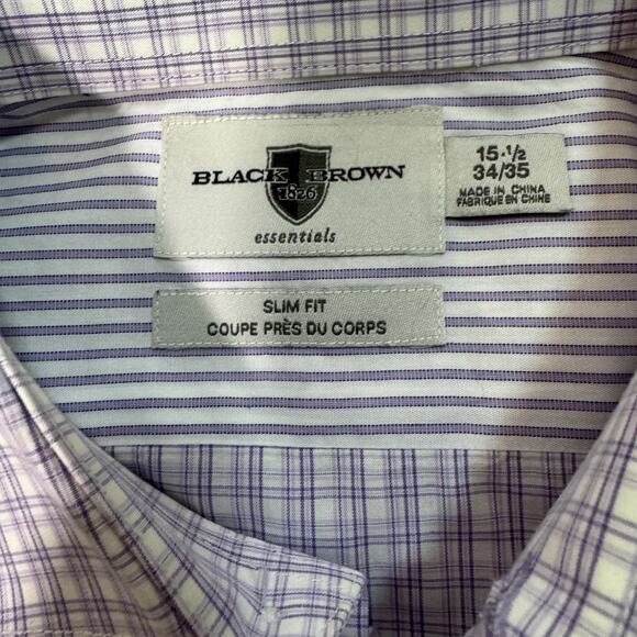 Black Brown 1826 Button‎ Front Shirt Mens 16 1/2 34/35 Purple Multicolor Paid - Picture 6 of 8